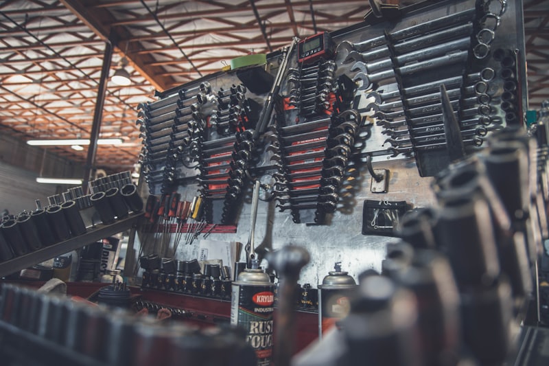 Engine bay of a car being serviced at Ironhorse Auto